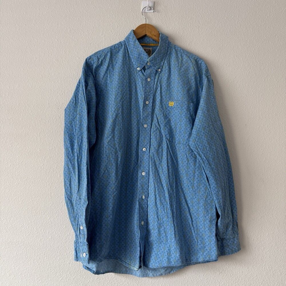 Cinch Western Button-Down Men's Shirt Size L Blue Geometric Business Casual